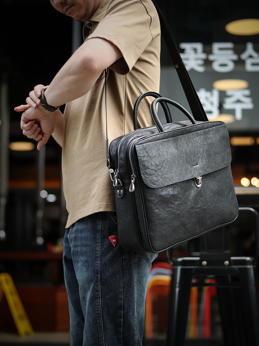 Sacoche de luxe noire en cuir  - Leather Briefcase avis et prix